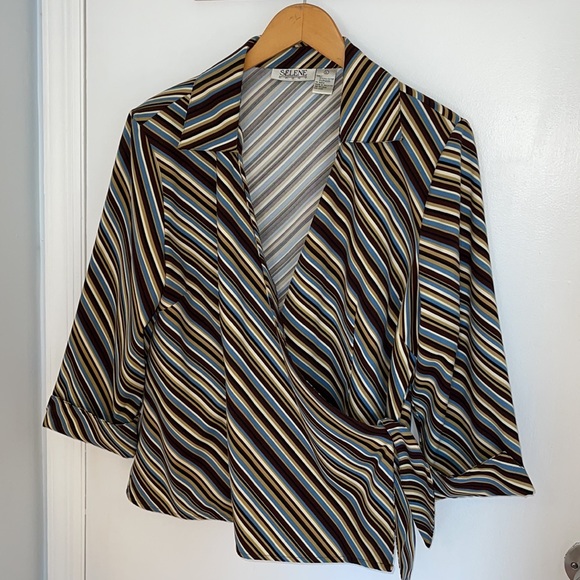 Selene Sport multi stripped 3/4 sleeved vintage top/blouse. Size Large - Picture 6 of 8